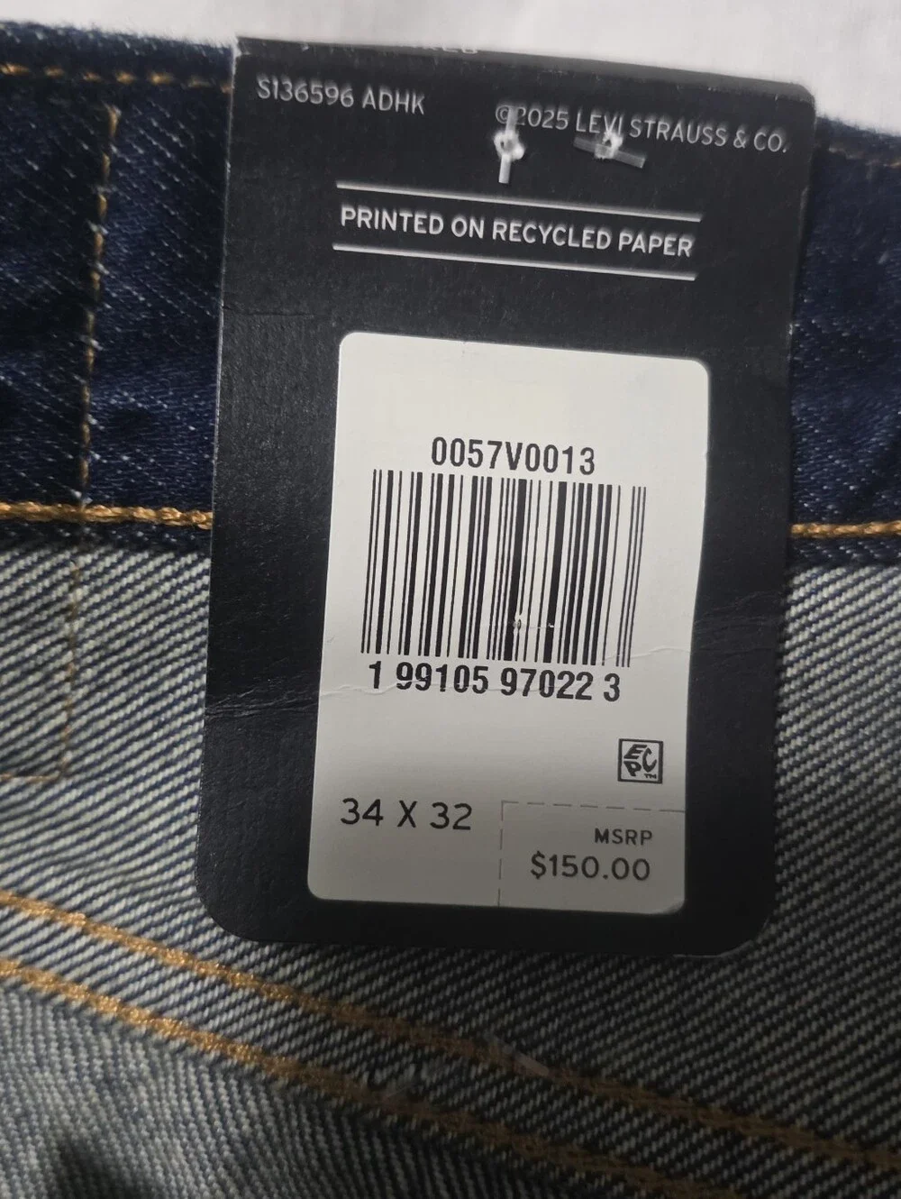 Levis Mens 501 Relaxed Selvedge Jeans Dark Wash Size 34 X 32 NWT